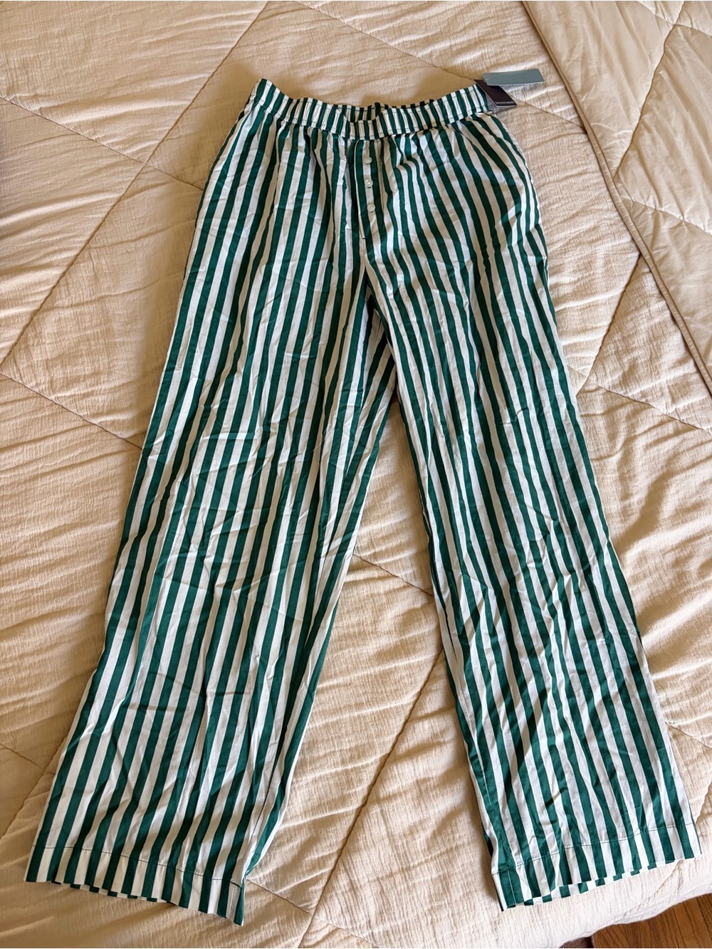 Grayson Threads Green and White Striped Wide-Leg Pants NWT